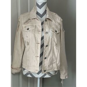 Abercrombie & Fitch light pink ladies destroyed denim jacket